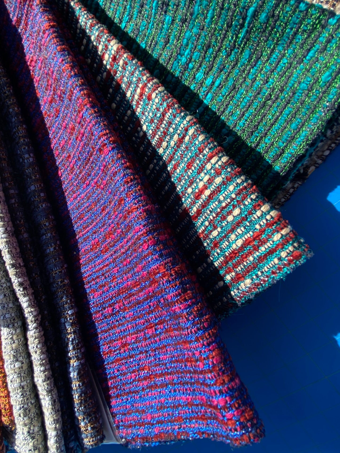 2 Berkbox105 Square Scalamandre Lelievre Paris Maracas Strie Small Scale Texture – 9 Pieces with different colors 26″width 26″ Long