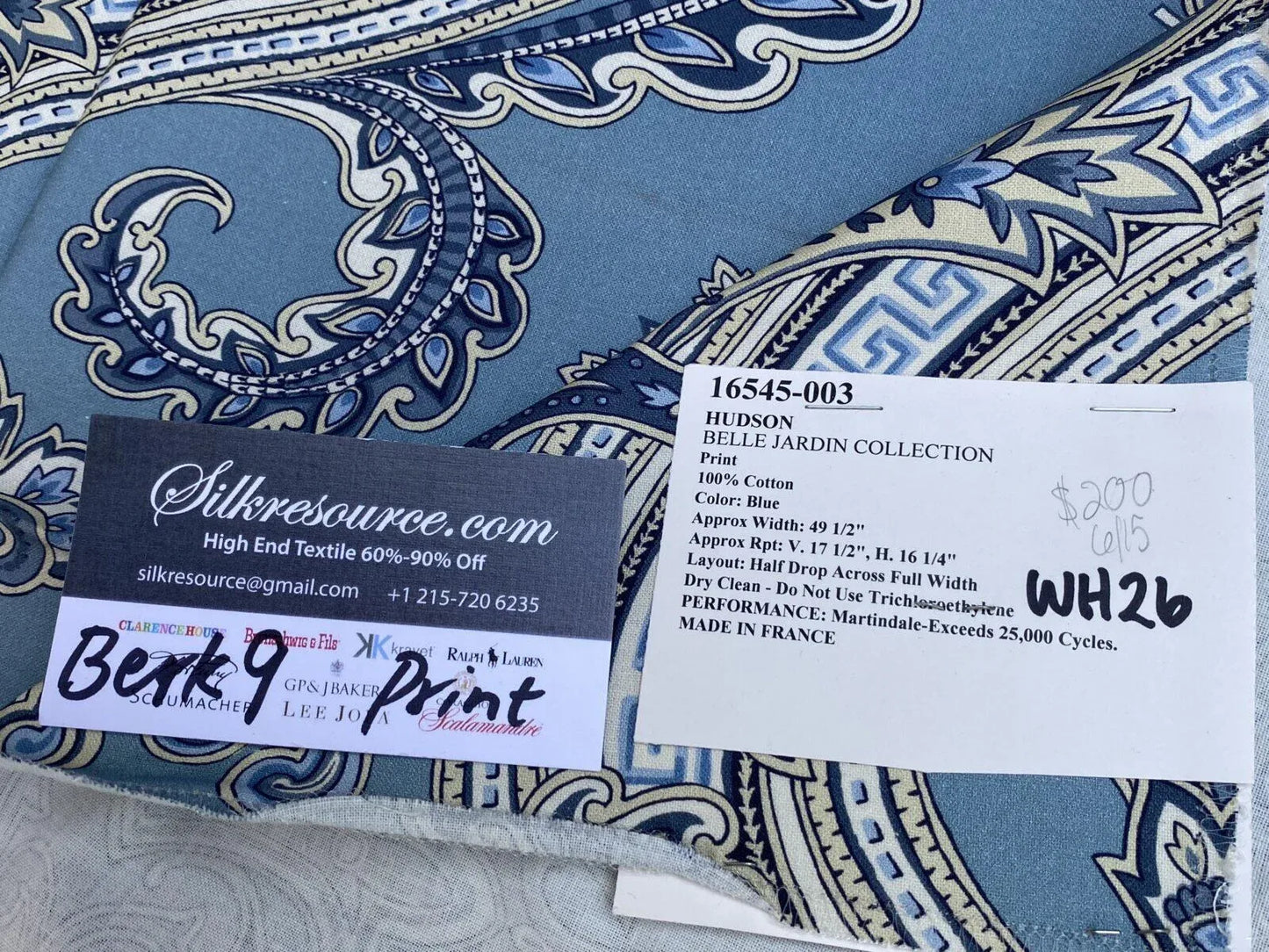 29 Berkbox9 Length Scalamandre Print 26x25 Inches Hudson Belle Jardin Collection Paisley Printed Cotton Sateen Belle Jardin Collection Fr France MSRP USD 216/y