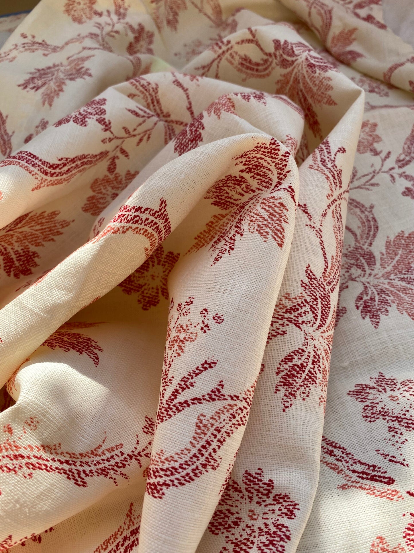 13 BerkBox95 Printed Fabrics by Scalamandre Duden Lodge Coral Red Beige Botanical Foliage Linen 2yds MSRP 238/y