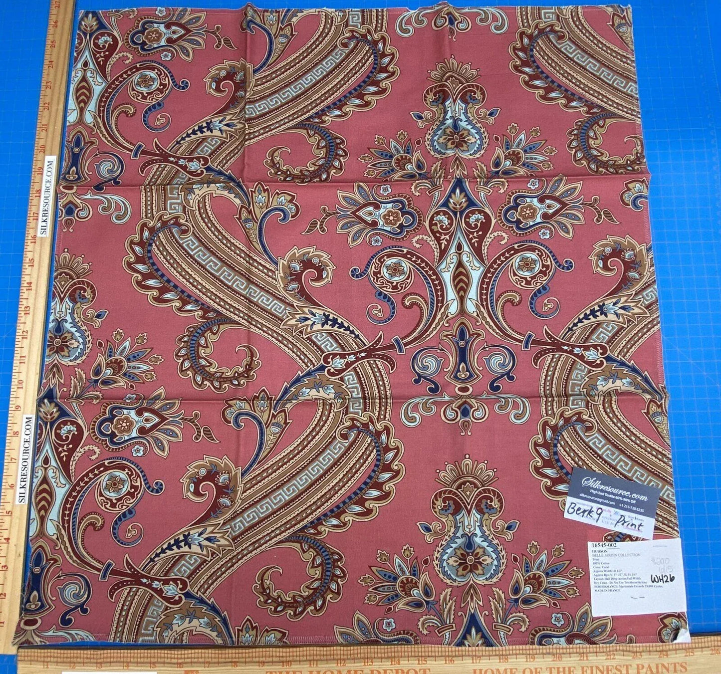 30 Berkbox9 Length Scalamandre Print 27x25 Hudson Belle Jardin Collection Red Paisley Printed Cotton Sateen Belle Jardin Collection Fr France MSRP USD 216/y