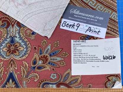 30 Berkbox9 Length Scalamandre Print 27x25 Hudson Belle Jardin Collection Red Paisley Printed Cotton Sateen Belle Jardin Collection Fr France MSRP USD 216/y