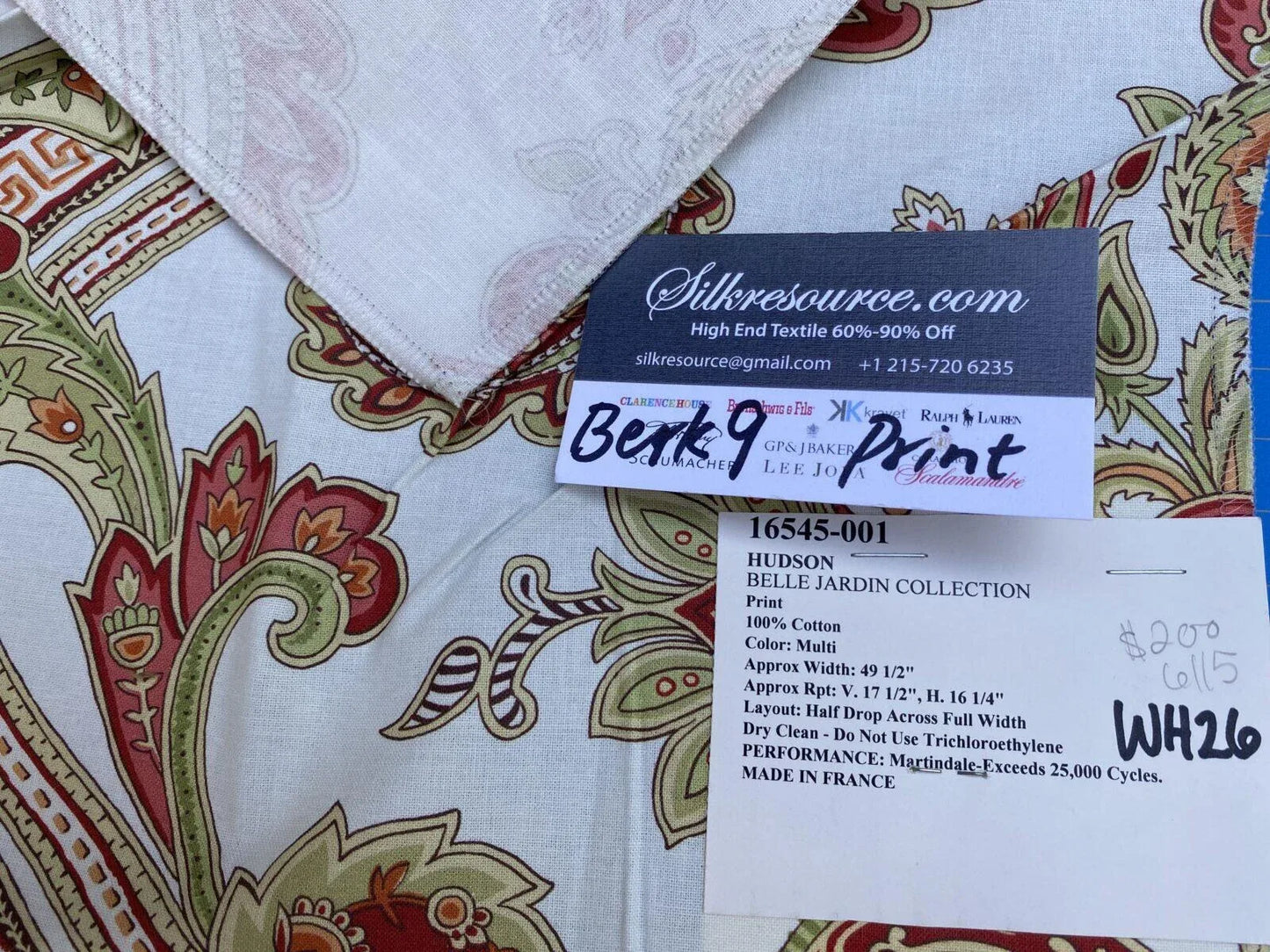 31 Berkbox9 Length Scalamandre Print 27x25 Inches Hudson Belle Jardin Collection White Paisley Printed Cotton Sateen Belle Jardin Collection Fr France MSRP USD 216/y