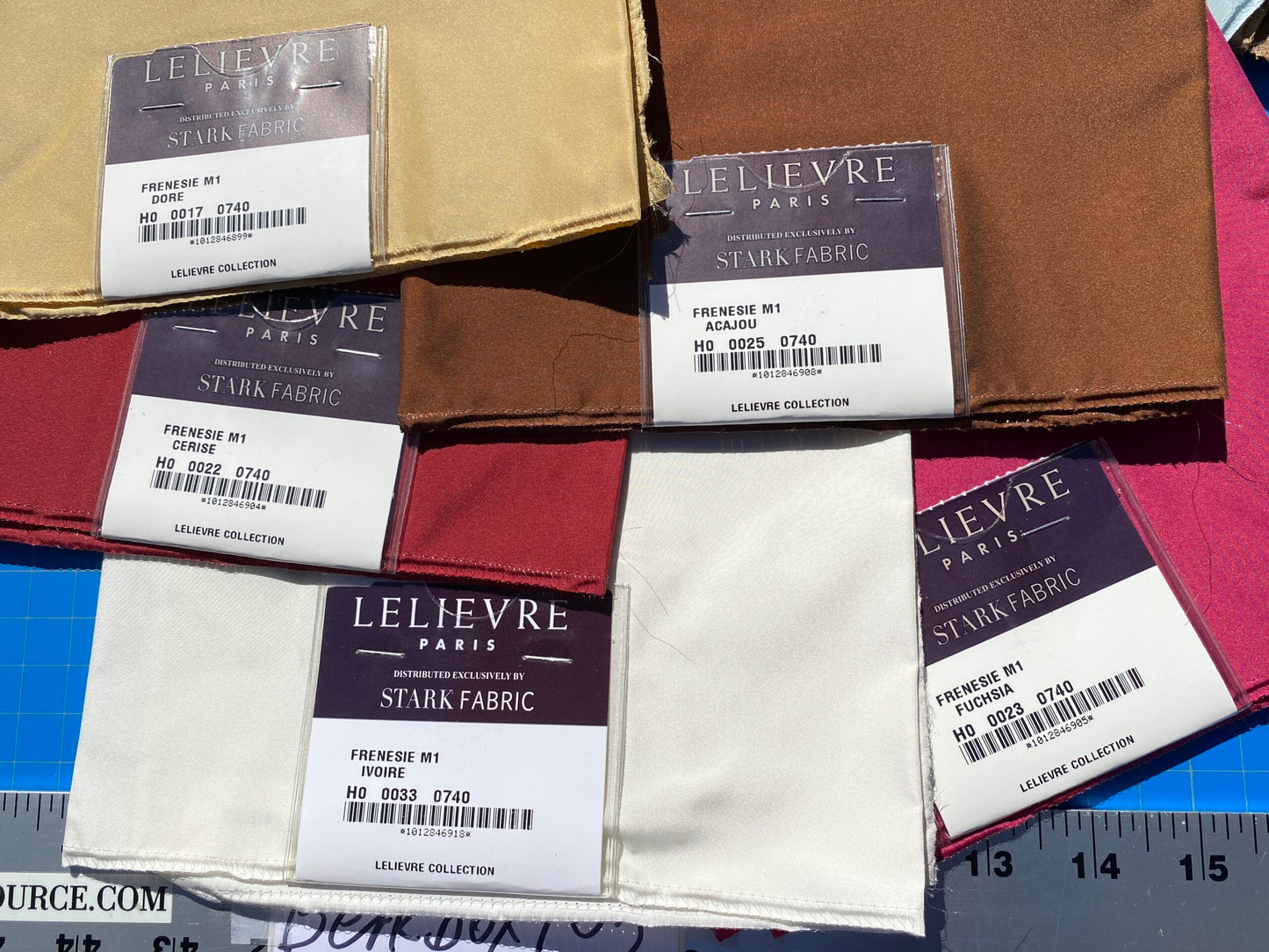 3 Berkbox105 Square Scalamandre Lelievre Paris Frenesie M1 Plain Solid Polyester Taffeta – 34 Pieces with different colors 24.5″width 15″ Long