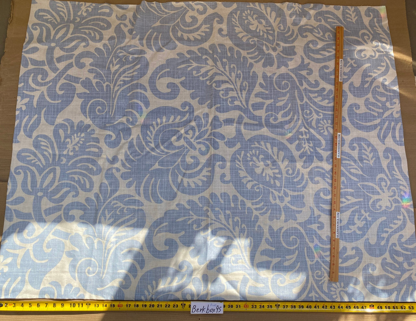 16 BerkBox95 Printed Fabrics by Grey Watkins Pamlico Sky blue White Historic Botanical Foliage Linen MSRP USD656/y