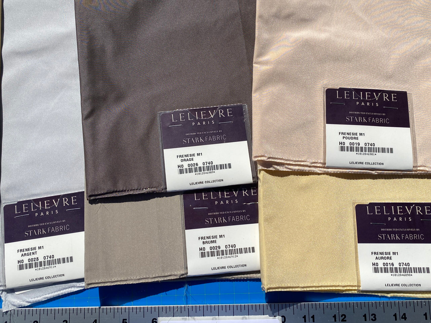 3 Berkbox105 Square Scalamandre Lelievre Paris Frenesie M1 Plain Solid Polyester Taffeta – 34 Pieces with different colors 24.5″width 15″ Long