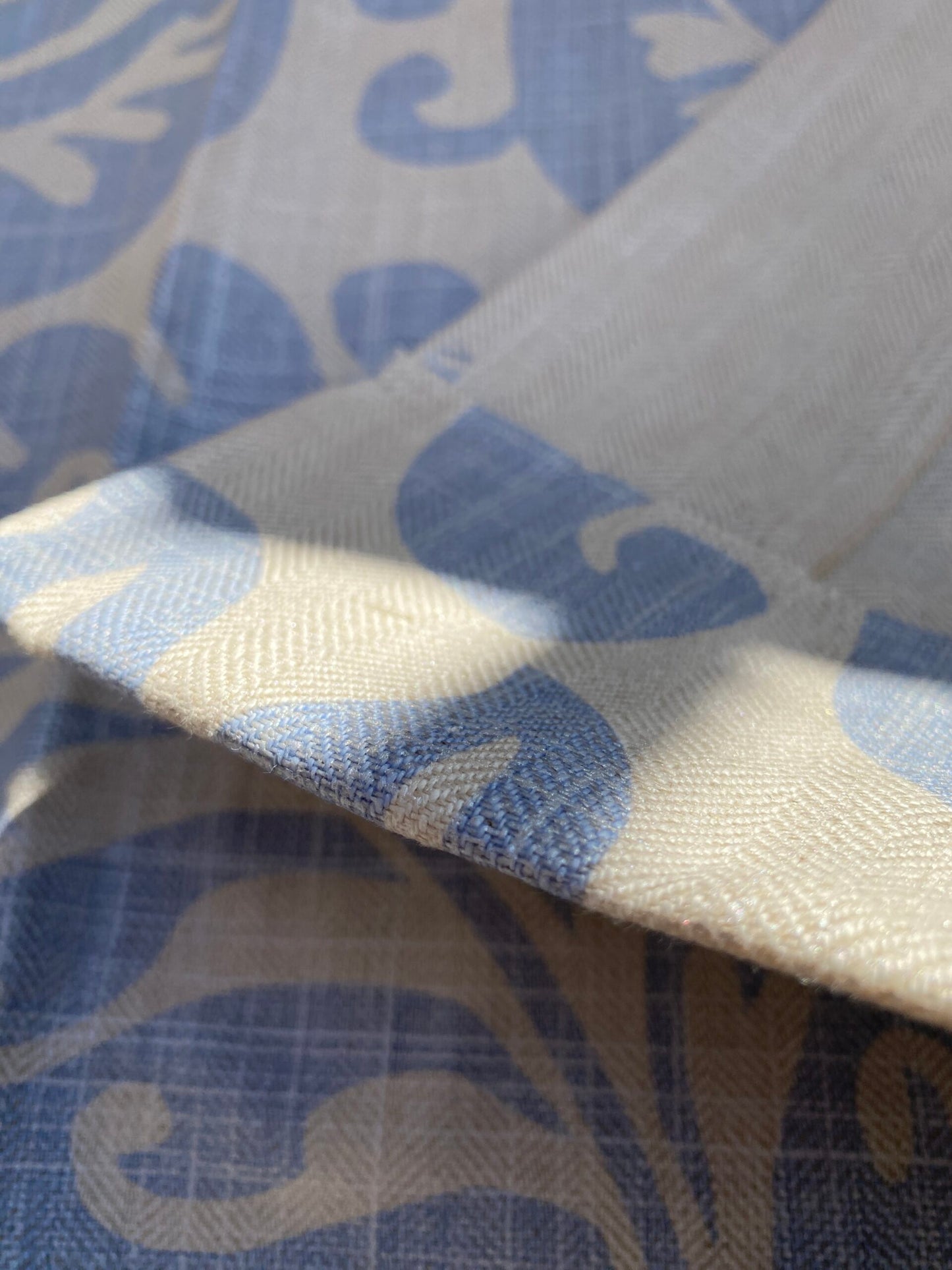 16 BerkBox95 Printed Fabrics by Grey Watkins Pamlico Sky blue White Historic Botanical Foliage Linen MSRP USD656/y