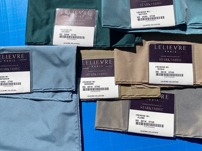 3 Berkbox105 Square Scalamandre Lelievre Paris Frenesie M1 Plain Solid Polyester Taffeta – 34 Pieces with different colors 24.5″width 15″ Long