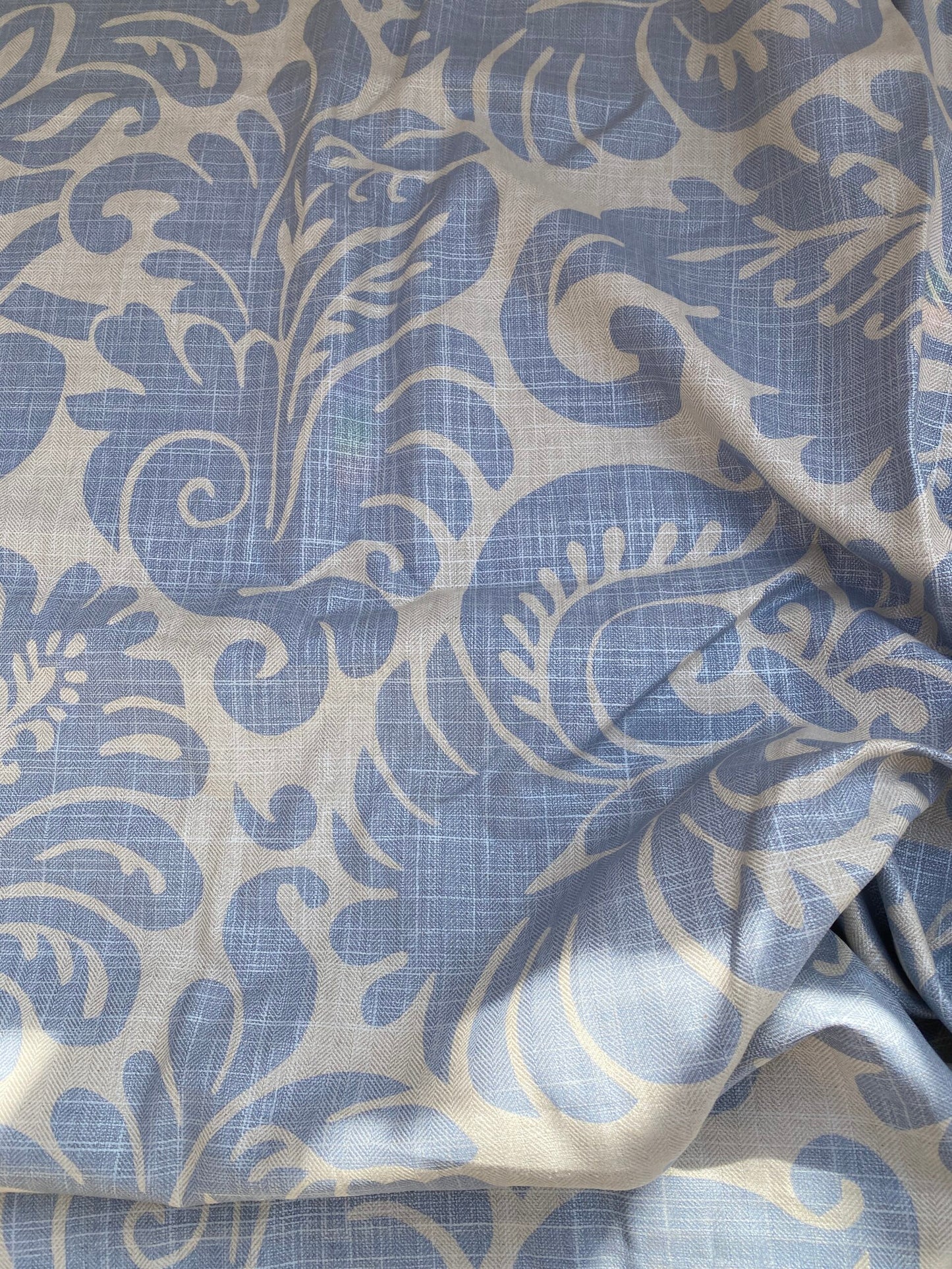 16 BerkBox95 Printed Fabrics by Grey Watkins Pamlico Sky blue White Historic Botanical Foliage Linen MSRP USD656/y