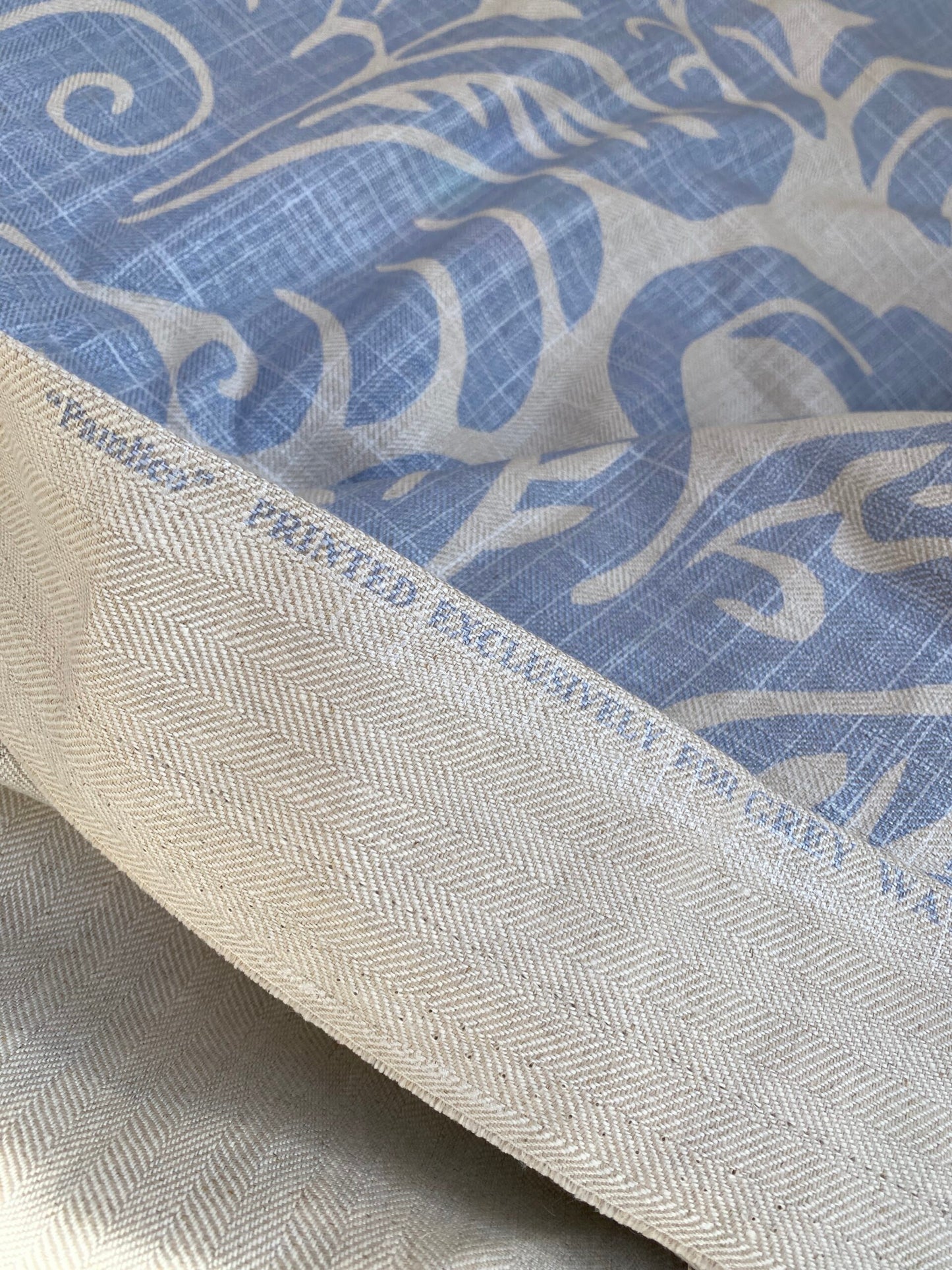 16 BerkBox95 Printed Fabrics by Grey Watkins Pamlico Sky blue White Historic Botanical Foliage Linen MSRP USD656/y