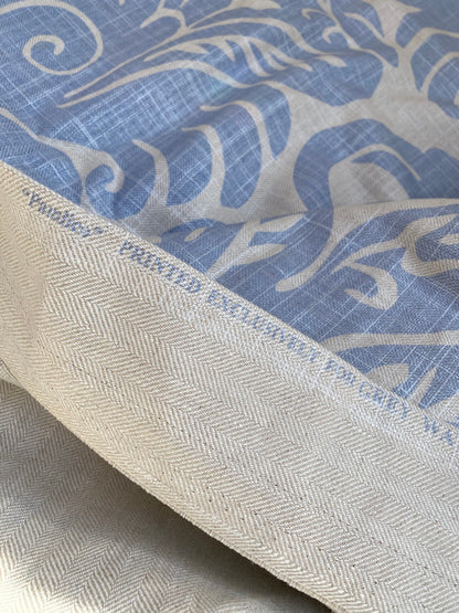 16 BerkBox95 Printed Fabrics by Grey Watkins Pamlico Sky blue White Historic Botanical Foliage Linen MSRP USD656/y