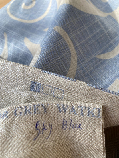 16 BerkBox95 Printed Fabrics by Grey Watkins Pamlico Sky blue White Historic Botanical Foliage Linen MSRP USD656/y