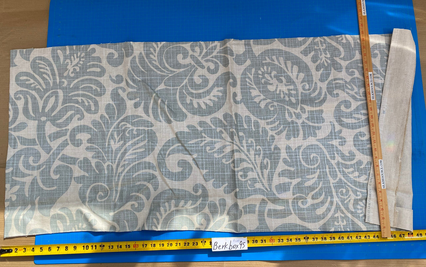 17 BerkBox95 Printed Fabrics by Grey Watkins Pamlico Grey Teal Historic Botanical Foliage Linen MSRP USD656/y