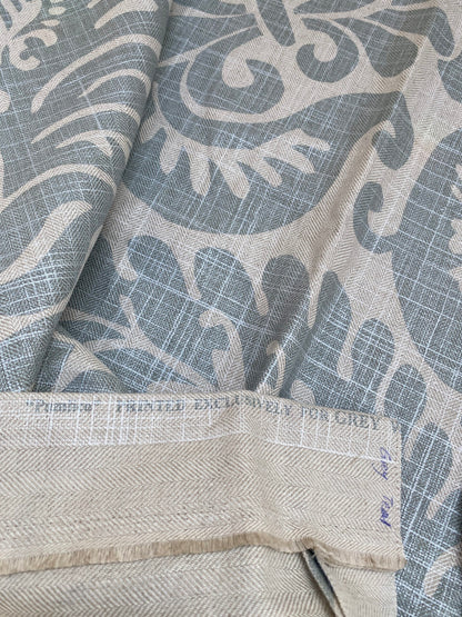 17 BerkBox95 Printed Fabrics by Grey Watkins Pamlico Grey Teal Historic Botanical Foliage Linen MSRP USD656/y