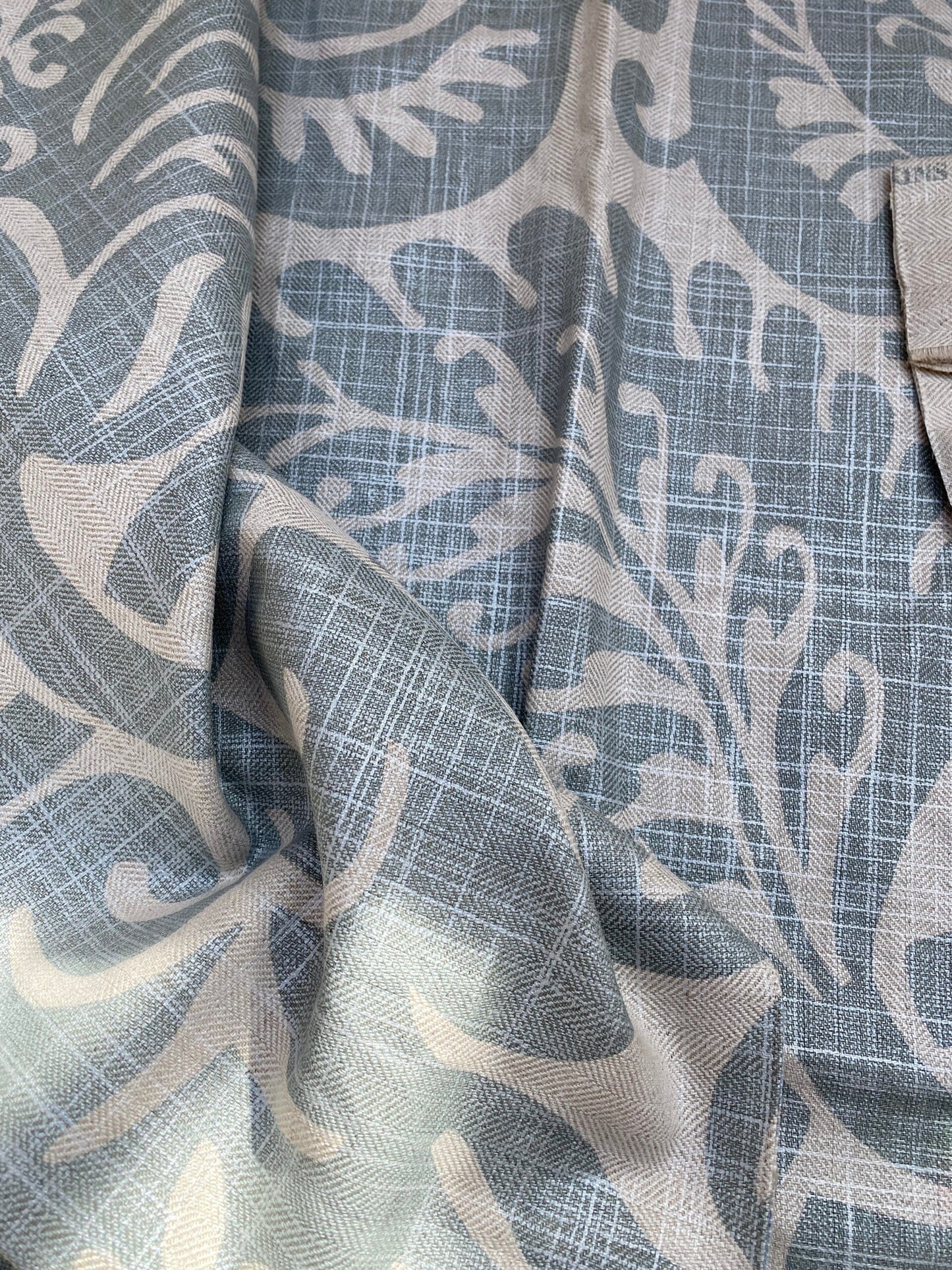 17 BerkBox95 Printed Fabrics by Grey Watkins Pamlico Grey Teal Historic Botanical Foliage Linen MSRP USD656/y