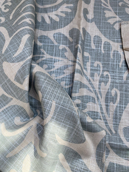 17 BerkBox95 Printed Fabrics by Grey Watkins Pamlico Grey Teal Historic Botanical Foliage Linen MSRP USD656/y