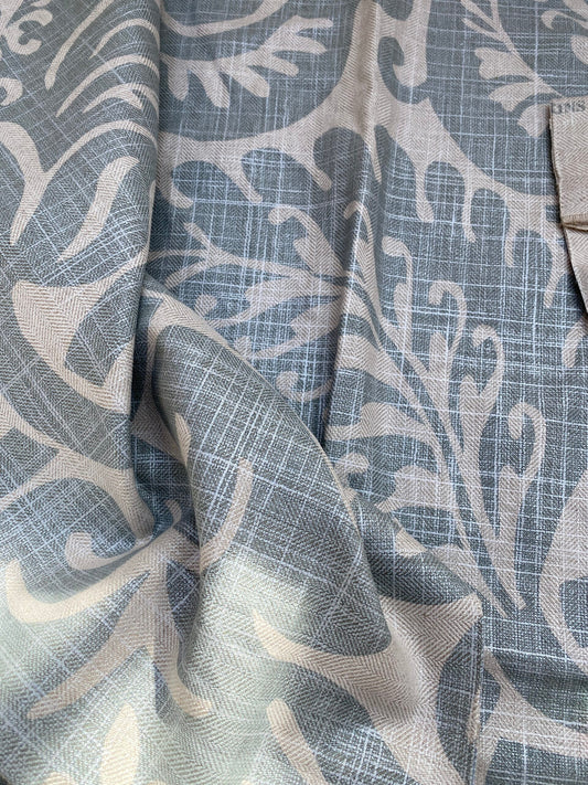 17 BerkBox95 Printed Fabrics by Grey Watkins Pamlico Grey Teal Historic Botanical Foliage Linen MSRP USD656/y