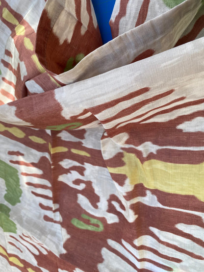 19 BerkBox95 Printed Fabrics by Scalamandre Oasis Outdoor Print Red White Green Yellow Large Ikat Suzani MSRP USD 198/Y