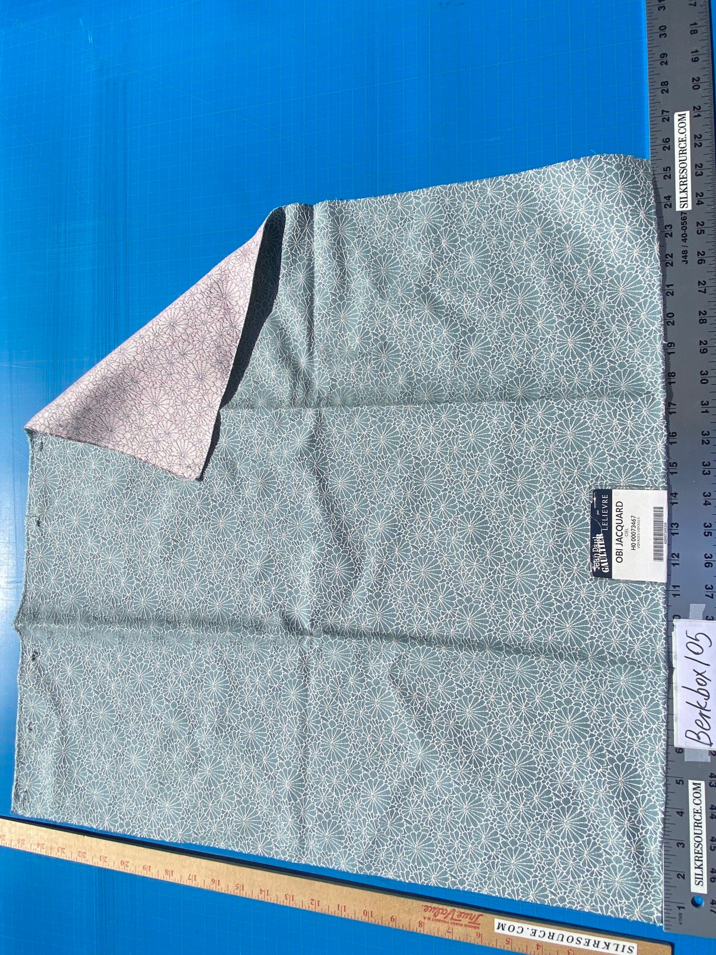 9 Berkbox105 Square Scalamandre Jean Paul Gaultier Obi Jacquard Ciel Blue White Floral Small Scale