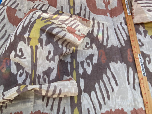 21 BerkBox95 Printed Fabrics by Scalamandre Oasis Outdoor Print Red White Brown Yellow Large Ikat Suzani MSRP USD 198/Y