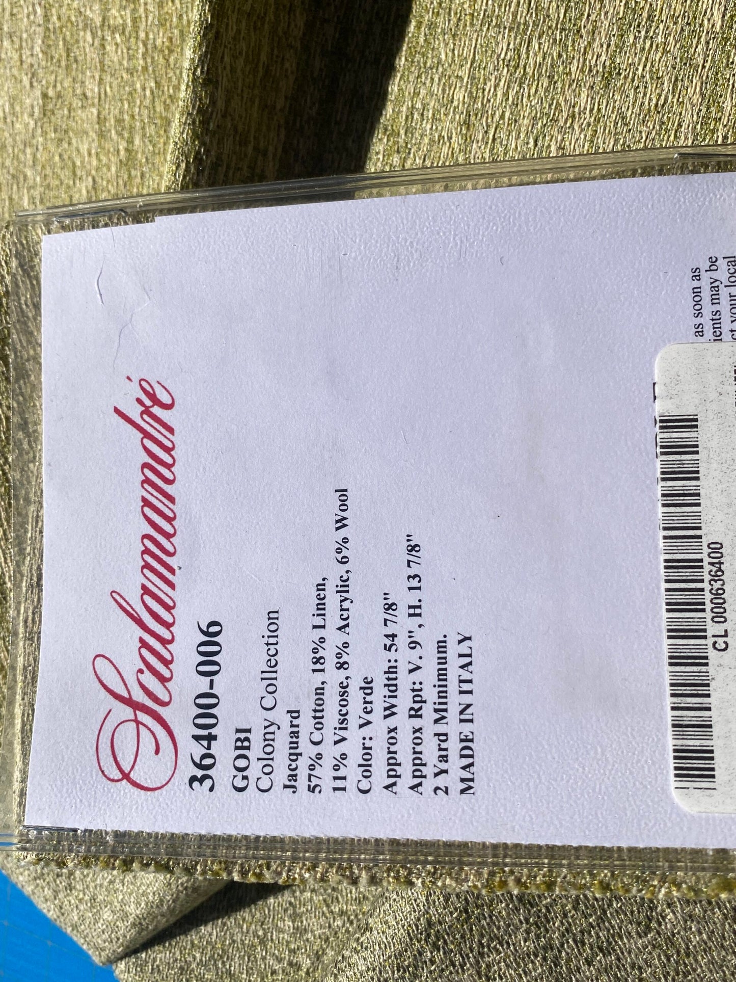 15 Berkbox105 Square Scalamandre Gobi Verde Green Jacquard Cotton Strie Texture