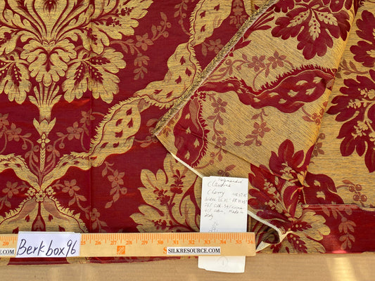 1 Berkbox96 Length Jacquard by Scalamandre Old World Weavers Square Silk Claudina Cherry Deep Red Gold Renaissance Damask Reversible Italy 2.4y x 56"W  MSRP USD 320/Y