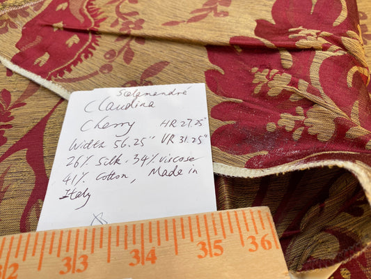 1 Berkbox96 Length Jacquard by Scalamandre Old World Weavers Square Silk Claudina Cherry Deep Red Gold Renaissance Damask Reversible Italy 2.4y x 56"W  MSRP USD 320/Y
