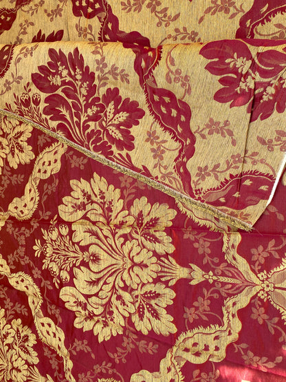 1 Berkbox96 Length Jacquard by Scalamandre Old World Weavers Square Silk Claudina Cherry Deep Red Gold Renaissance Damask Reversible Italy 2.4y x 56"W  MSRP USD 320/Y