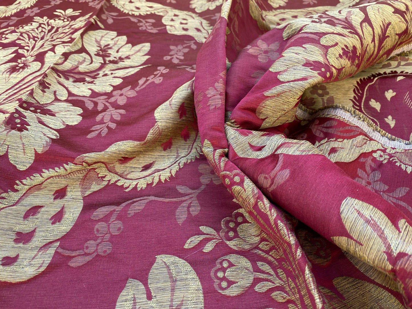 1 Berkbox96 Length Jacquard by Scalamandre Old World Weavers Square Silk Claudina Cherry Deep Red Gold Renaissance Damask Reversible Italy 2.4y x 56"W  MSRP USD 320/Y