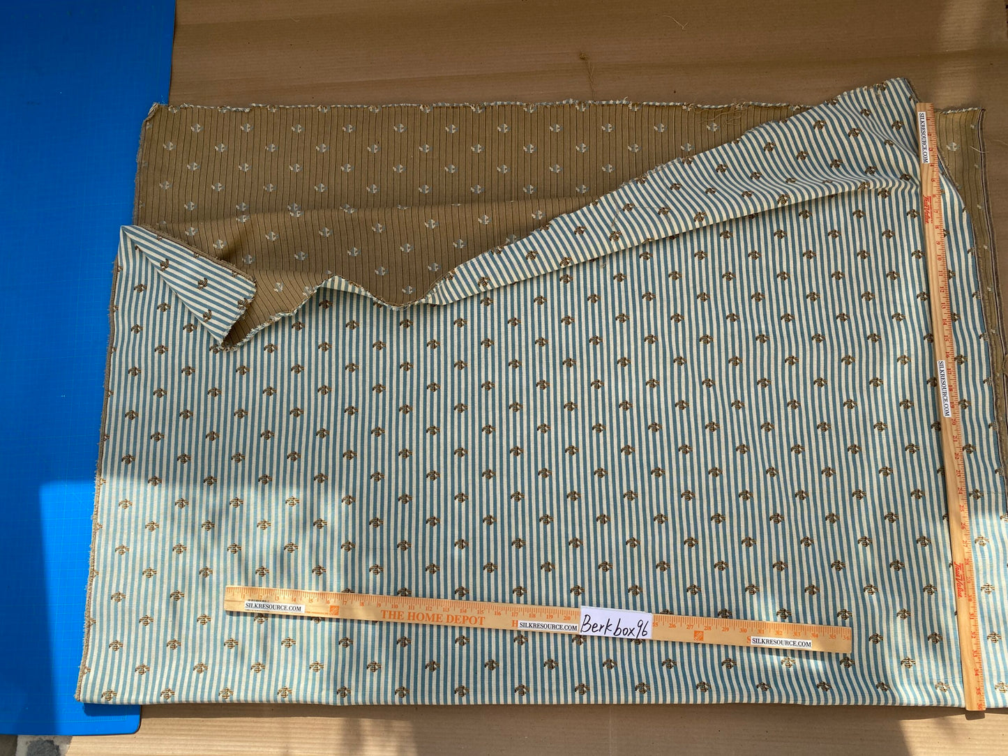 3 Berkbox96 Length Jacquard Blue and White Stripe Small Scale 2yds MSRP USD400+/y