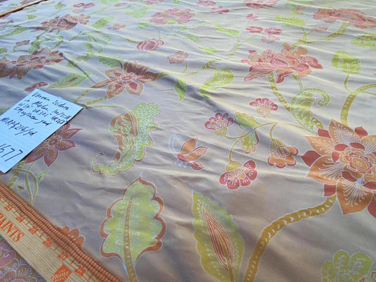 Vervain Fabricut 100% Silk Isidora Romantic Damask In Melon Pink Sparkling MSRP USD 214/Y Orange Green On Warm Gold