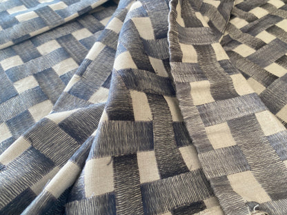 70 Berkbox104 Square Scalamandre Grey Watkins 2.4Yards Grillwork in Blue Linen Embroidery MSRP USD 300+/y