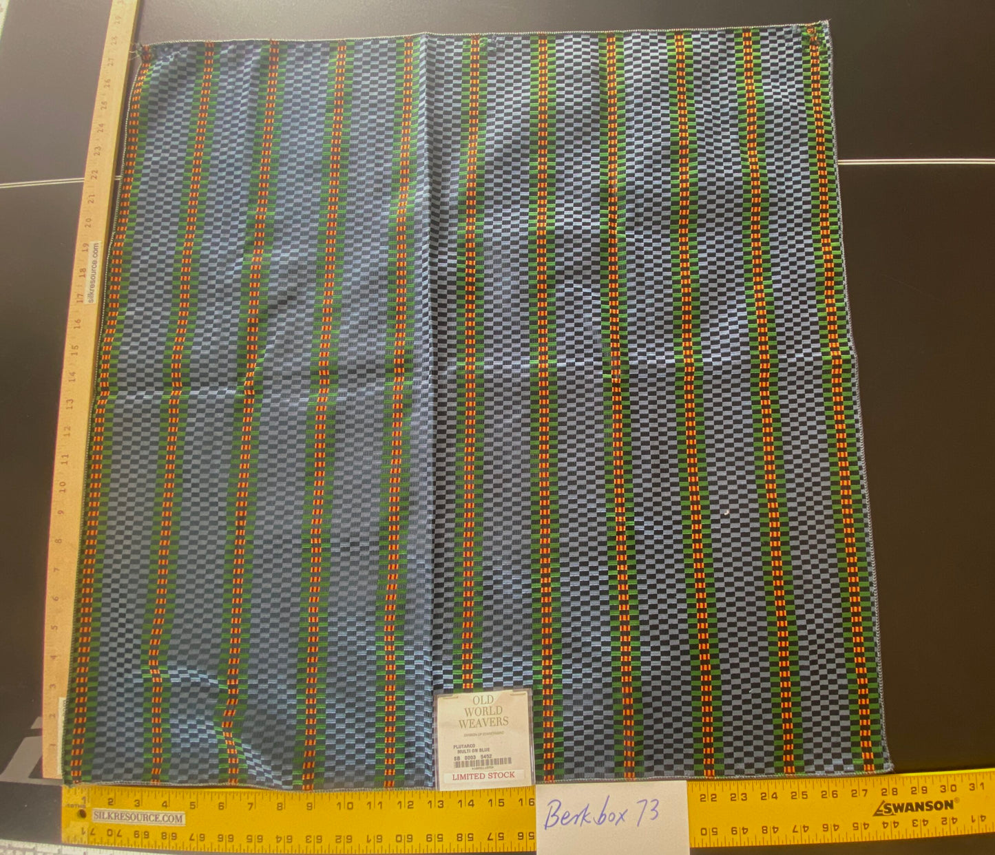 32 Berkbox73 Square Silk by Old World Weavers Plutarco Dark Sapphire Blue Jacquard Plaid Texture MSRP USD 200+/y