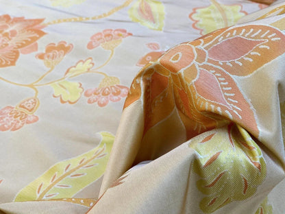 Vervain Fabricut 100% Silk Isidora Romantic Damask In Melon Pink Sparkling MSRP USD 214/Y Orange Green On Warm Gold