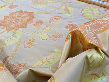 Vervain Fabricut 100% Silk Isidora Romantic Damask In Melon Pink Sparkling MSRP USD 214/Y Orange Green On Warm Gold