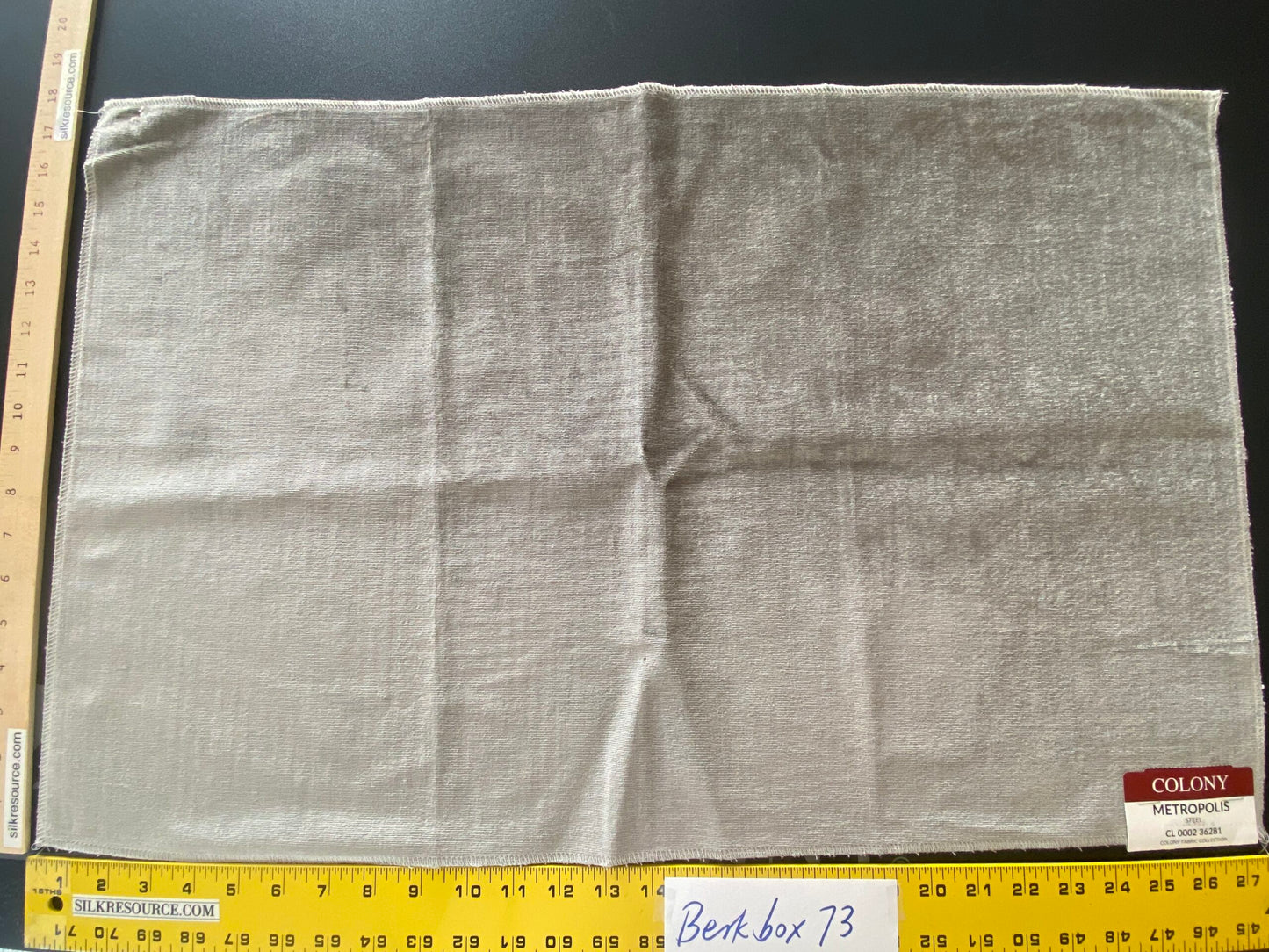 33 Berkbox73 Square Silk by Colony Old World Weavers Metropolis Silk Velvet Steel Grey 27x18" MSRP USD 400+/y