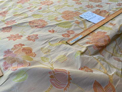 Vervain Fabricut 100% Silk Isidora Romantic Damask In Melon Pink Sparkling MSRP USD 214/Y Orange Green On Warm Gold