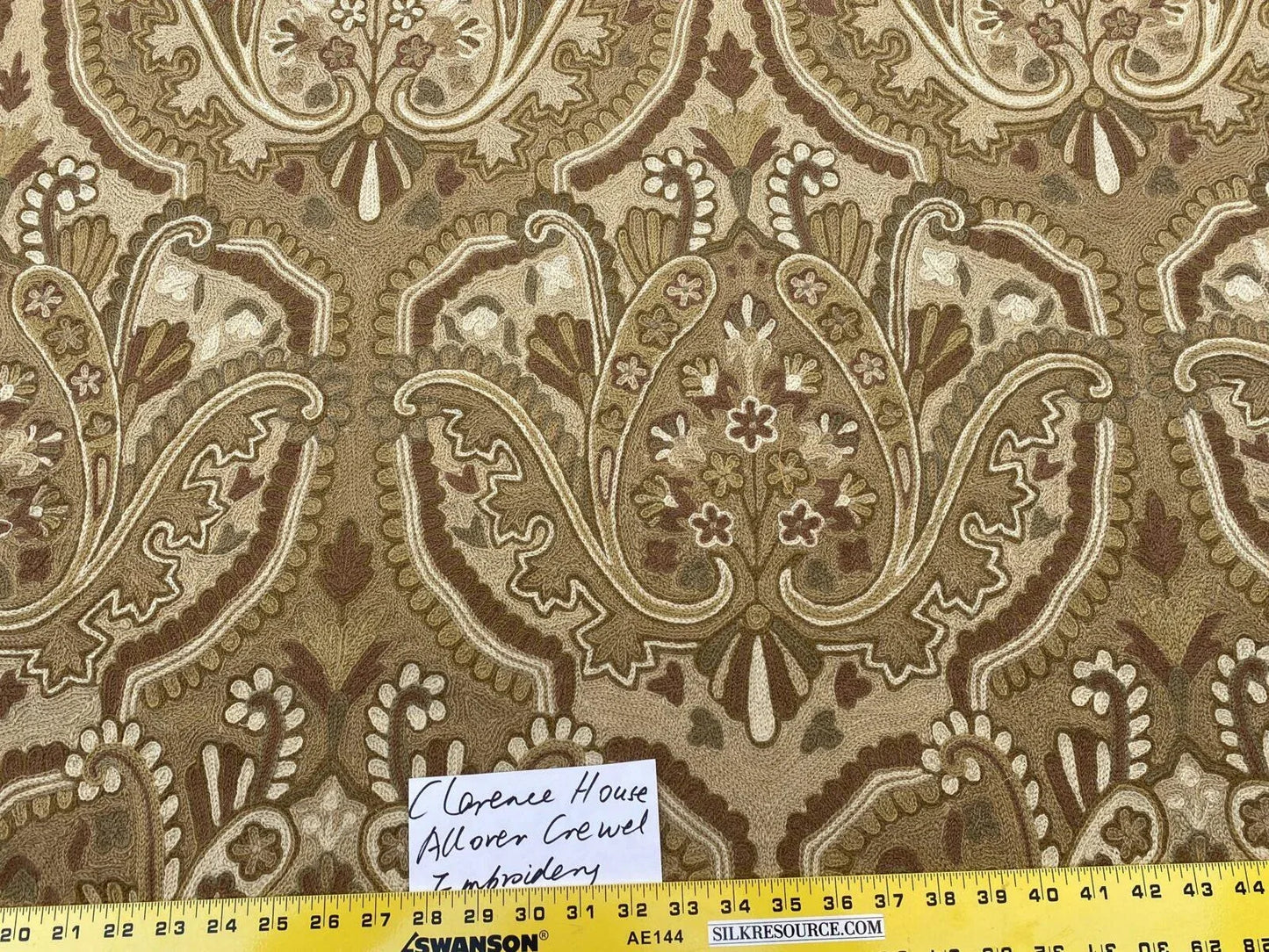 Old World Weavers Shaldar Crewel Allover Medallion Crewel Beige Oatmeal On Natural Wool On Cotton MSRP USD 708/yard