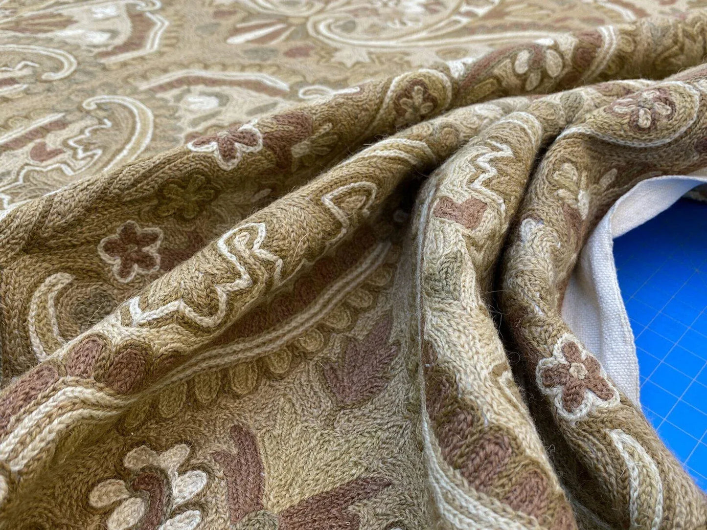 Old World Weavers Shaldar Crewel Allover Medallion Crewel Beige Oatmeal On Natural Wool On Cotton MSRP USD 708/yard