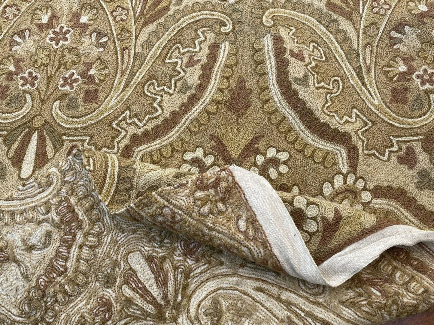 Old World Weavers Shaldar Crewel Allover Medallion Crewel Beige Oatmeal On Natural Wool On Cotton MSRP USD 708/yard