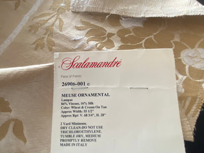 37 Berkbox73 Square 17x17" Silk by Scalamandre Meuse Ornamental Wheat and Cream on Tan Silk Lampas Renaissance Neoclassical