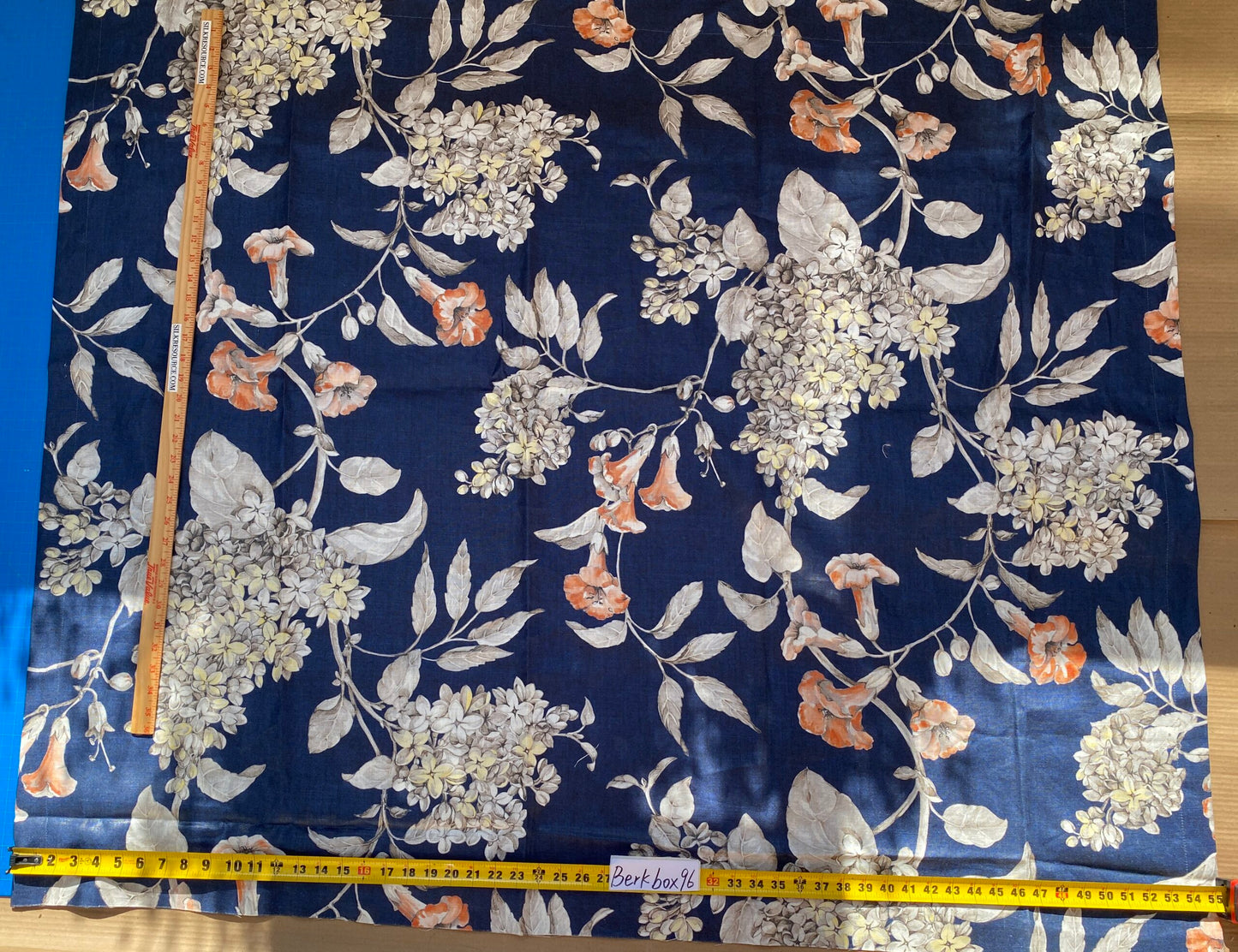 12 Berkbox96 Length Printed Fabrics by Scalamandre Merrimon Navy Blue Floral 100% Linen with Glazed finish MSRP 346/y