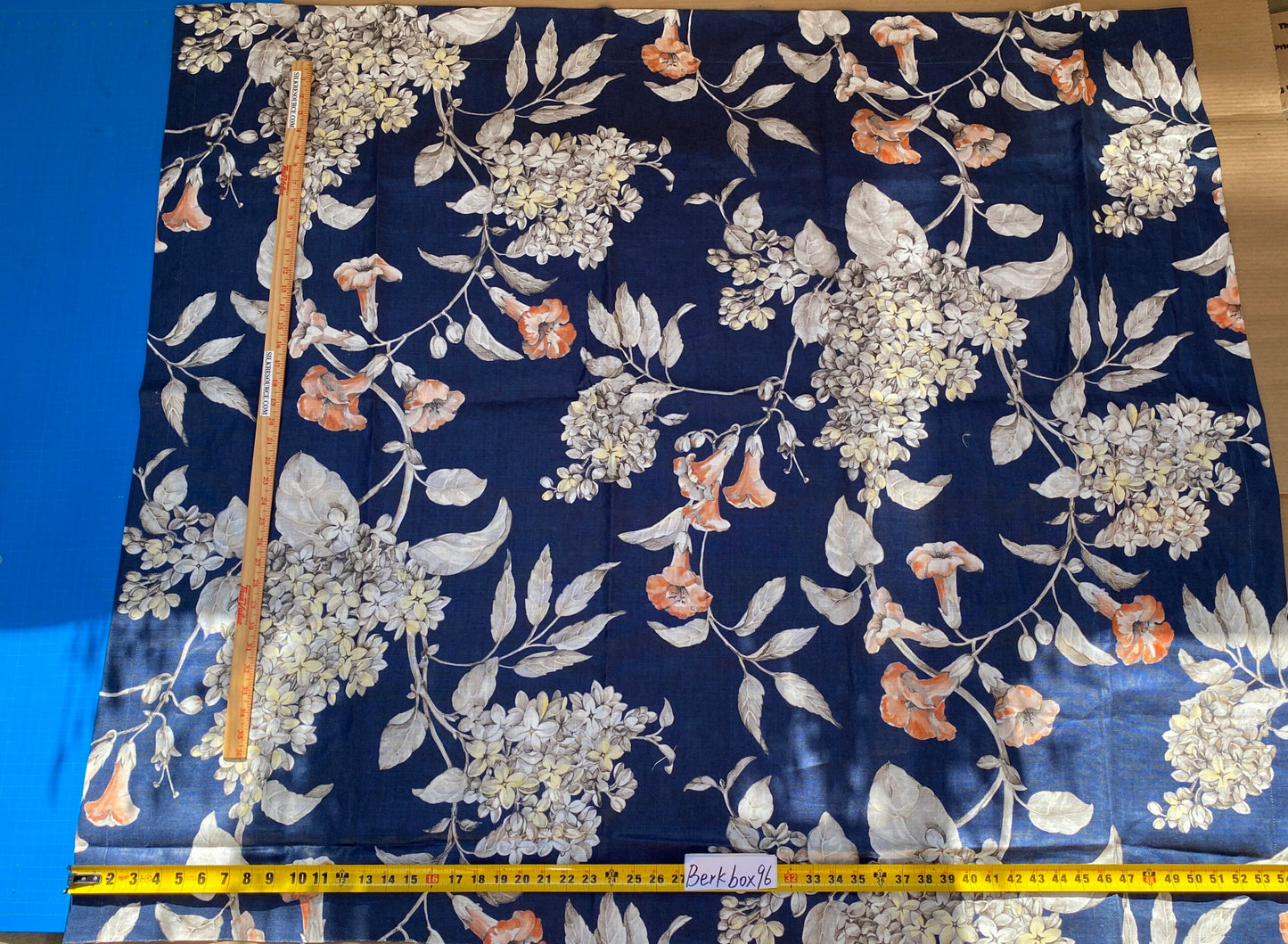 12 Berkbox96 Length Printed Fabrics by Scalamandre Merrimon Navy Blue Floral 100% Linen with Glazed finish MSRP 346/y