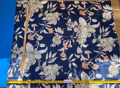 12 Berkbox96 Length Printed Fabrics by Scalamandre Merrimon Navy Blue Floral 100% Linen with Glazed finish MSRP 346/y
