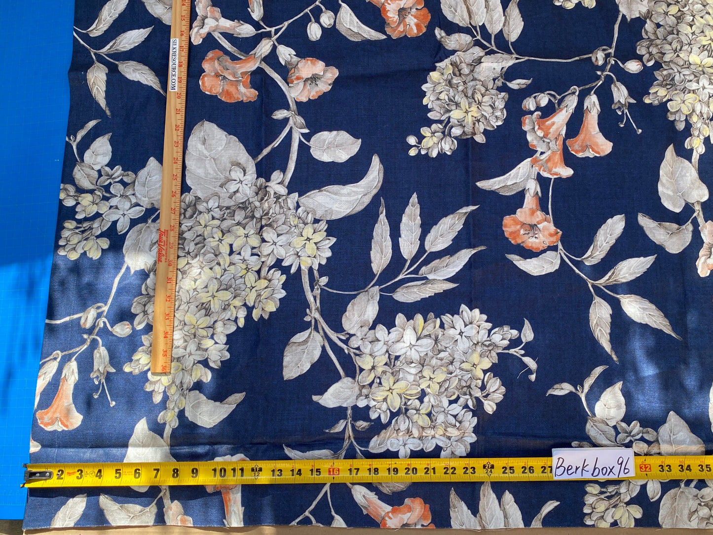 12 Berkbox96 Length Printed Fabrics by Scalamandre Merrimon Navy Blue Floral 100% Linen with Glazed finish MSRP 346/y