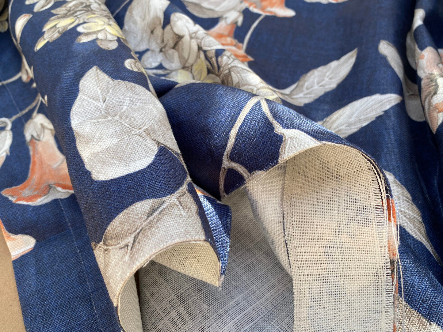 12 Berkbox96 Length Printed Fabrics by Scalamandre Merrimon Navy Blue Floral 100% Linen with Glazed finish MSRP 346/y