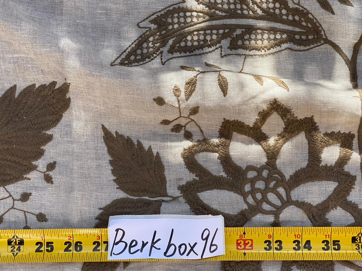 14 Berkbox96 Length Embroidery Floral Botanical Foliage White and Brown MSRP USD300+/y