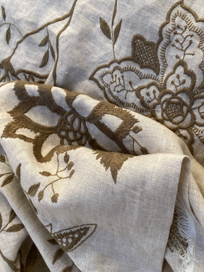 14 Berkbox96 Length Embroidery Floral Botanical Foliage White and Brown MSRP USD300+/y
