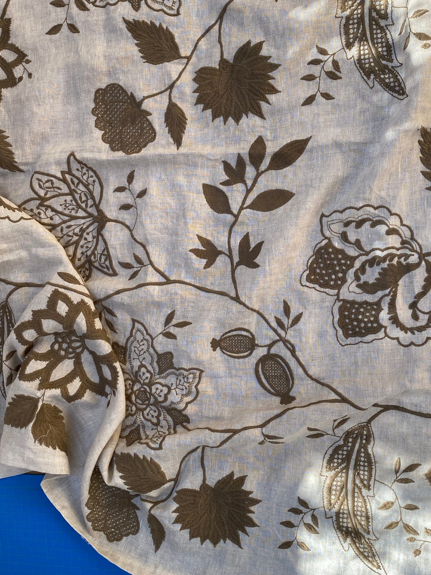 14 Berkbox96 Length Embroidery Floral Botanical Foliage White and Brown MSRP USD300+/y