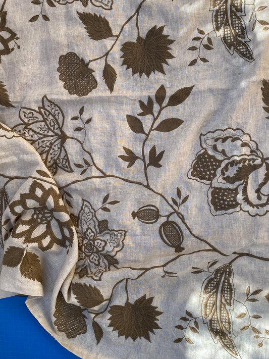 14 Berkbox96 Length Embroidery Floral Botanical Foliage White and Brown MSRP USD300+/y