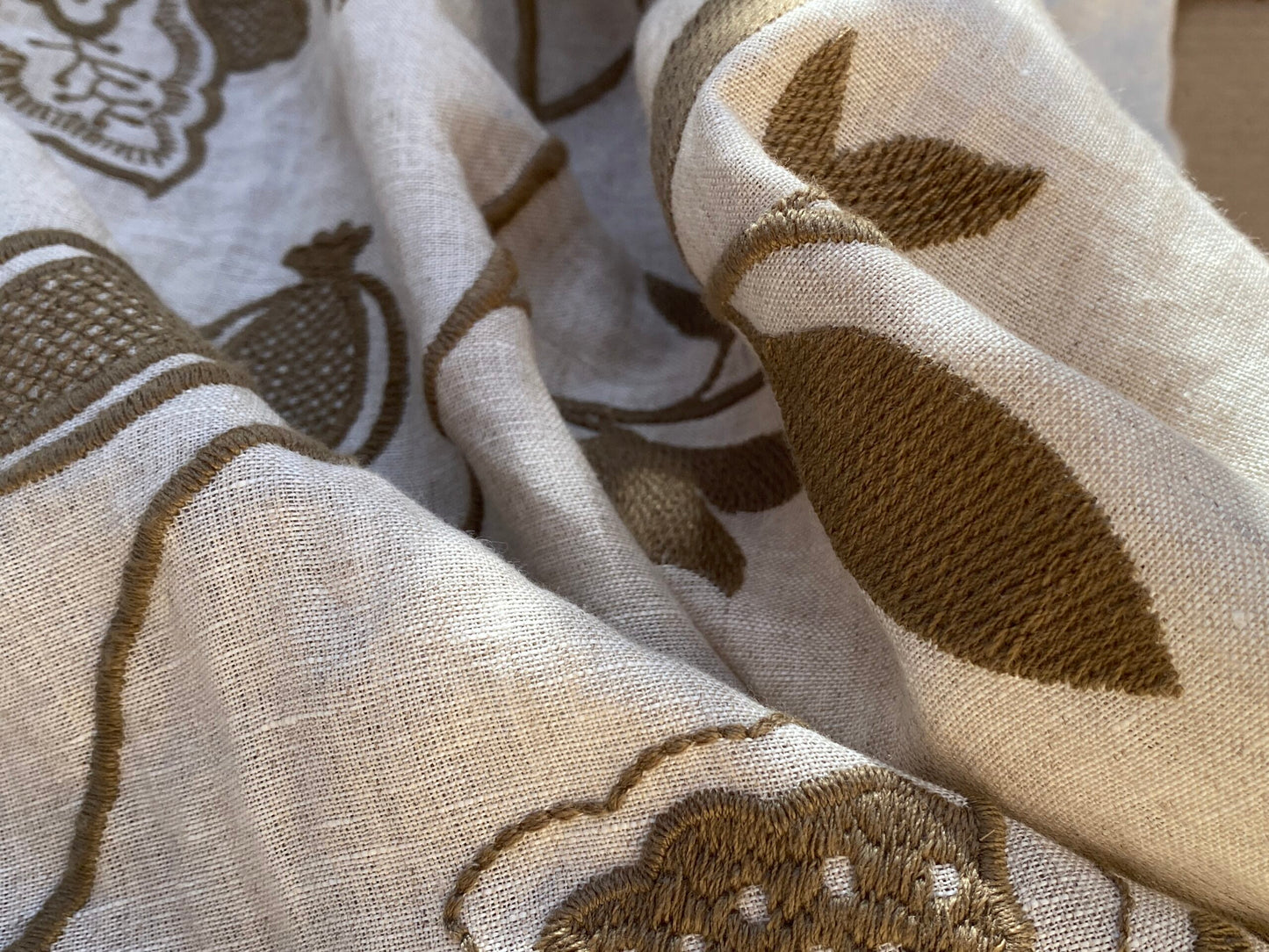 14 Berkbox96 Length Embroidery Floral Botanical Foliage White and Brown MSRP USD300+/y